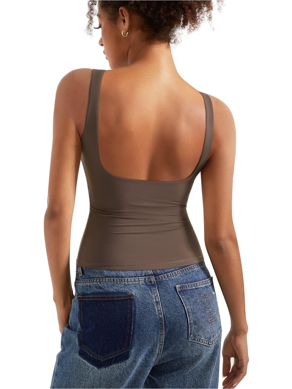 Suuksess Double Lined Buttery Soft Boat Neck Tank Top Women’s Size S Brown Pad